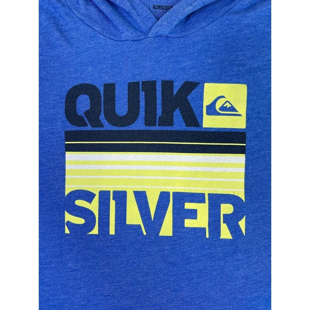 Quiksilver Hoodie Boys XL 18/20 Blue Pullover Graphic Logo Lightweight Jersey